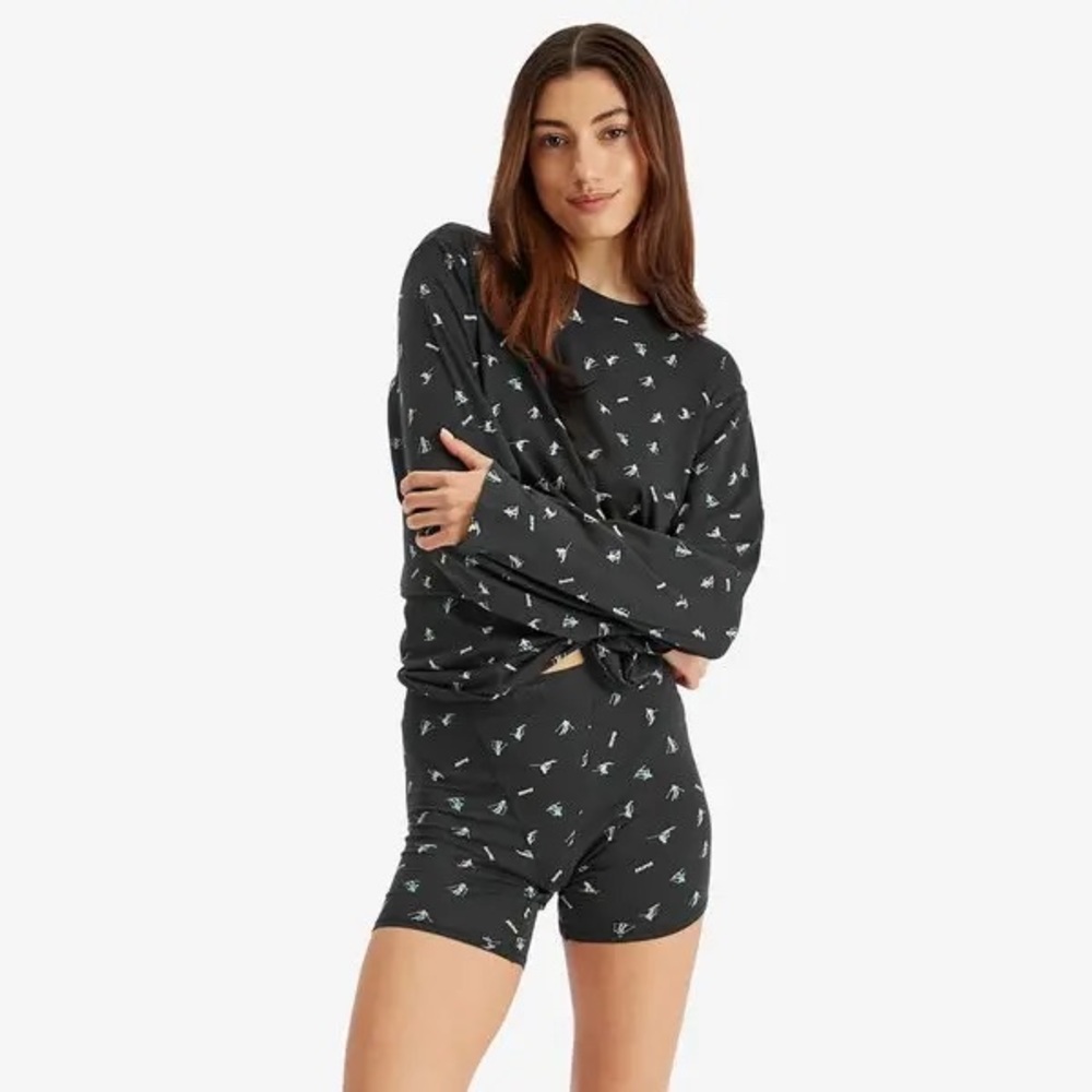 Skims NWT Boyfriend Pajama Set Ski Print Washed Onyx